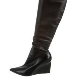 BALENCIAGA Leather Pointed-Toe Wedge Boots Size 7